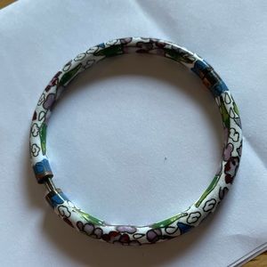 Vintage Enamel Flowers Hinged Bangle Bracelet